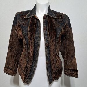 Urban Tribe Unique Embroidered Whimsigoth Velvet Boho Button Front Jacket Size L